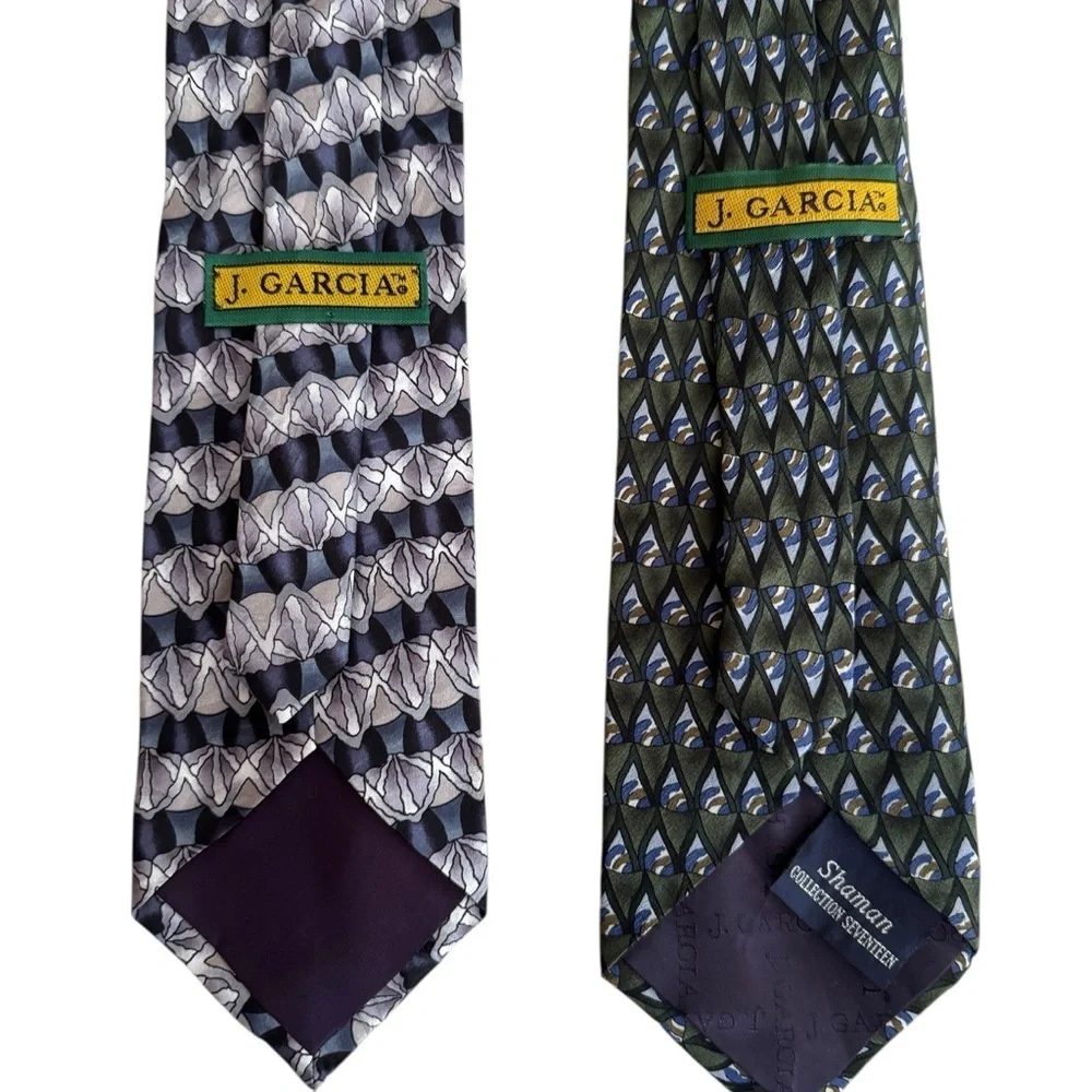 J. Garcia Men’s Silk Ties “Shaman” Collection Seventeen & Gray Geometric Vintage